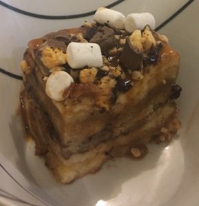 Marshmallow Peanut Caramel and Chocolate Bread Pudding recipe