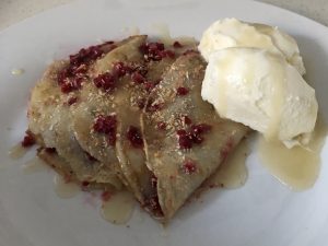 Almond Lime and Coconut Crepes with Honey Raspberries recipe