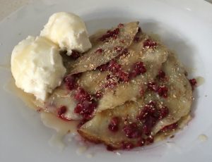 Almond Lime and Coconut Crepes with Honey Raspberries recipe